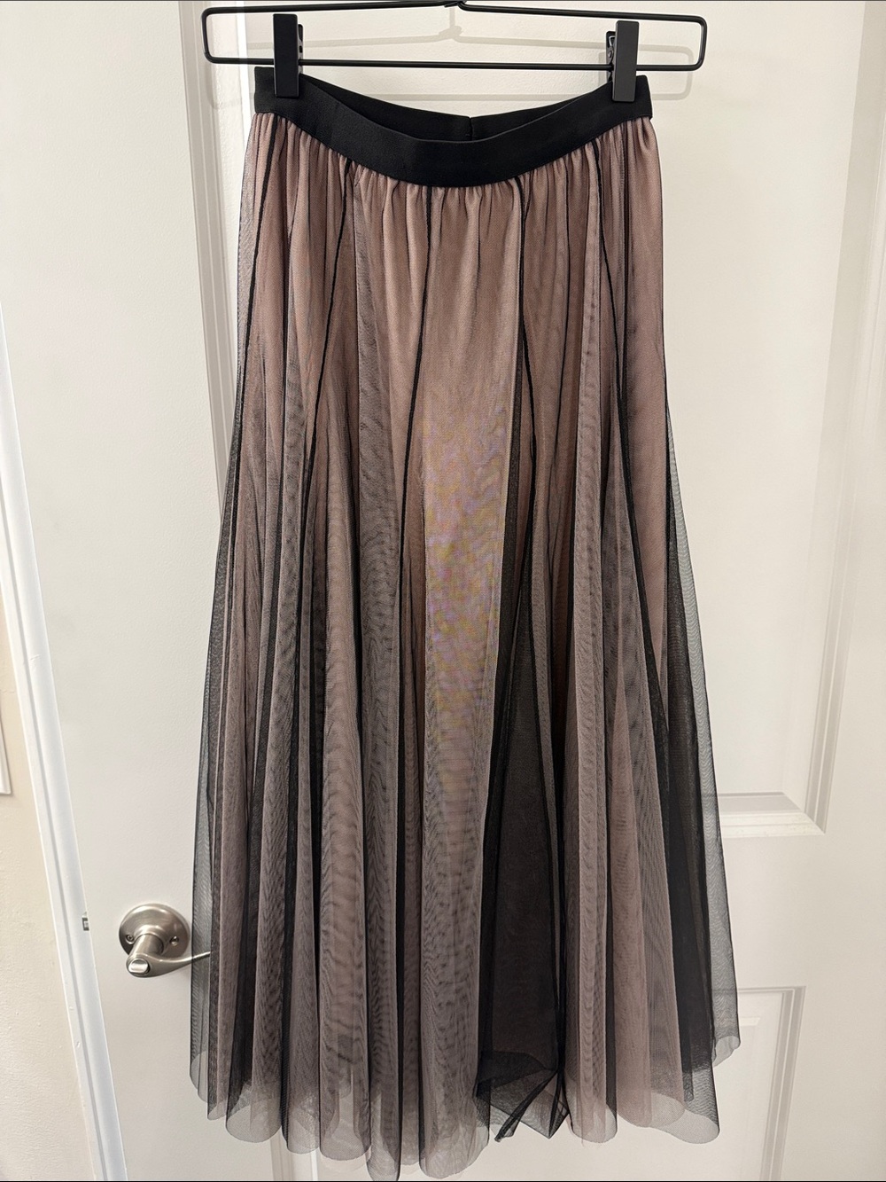 Chicwish Taupe and Black Pleated Tulle Maxi Skirt